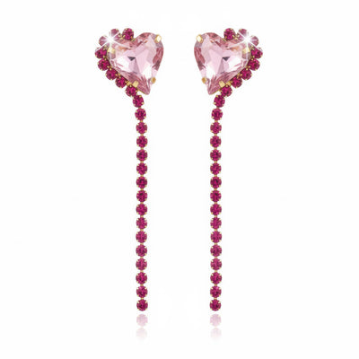 zewellsharbour Earrings Anti-Tarnish Rhinestone Chain with Heart Crystal Danglers