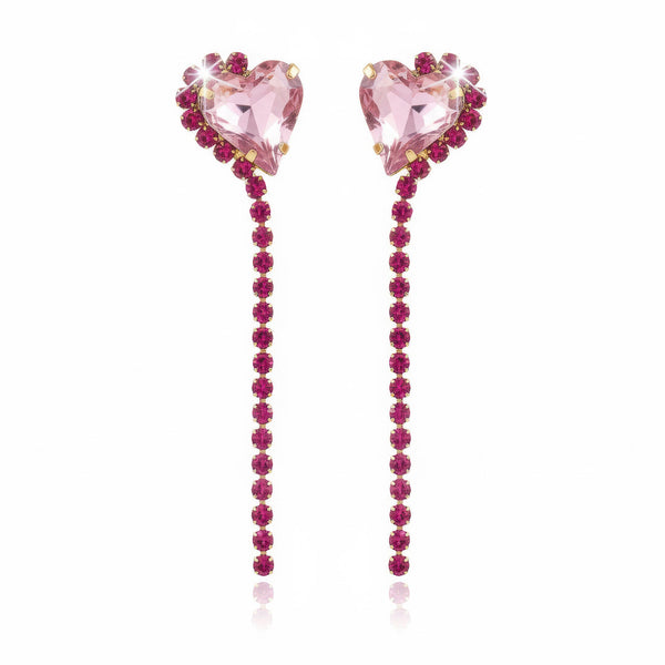 zewellsharbour Earrings Anti-Tarnish Rhinestone Chain with Heart Crystal Danglers