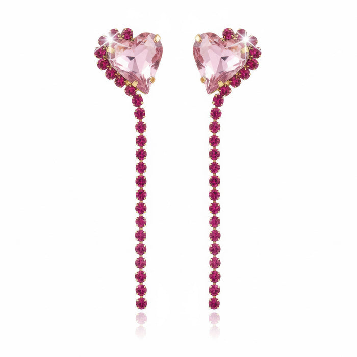 zewellsharbour Earrings Anti-Tarnish Rhinestone Chain with Heart Crystal Danglers