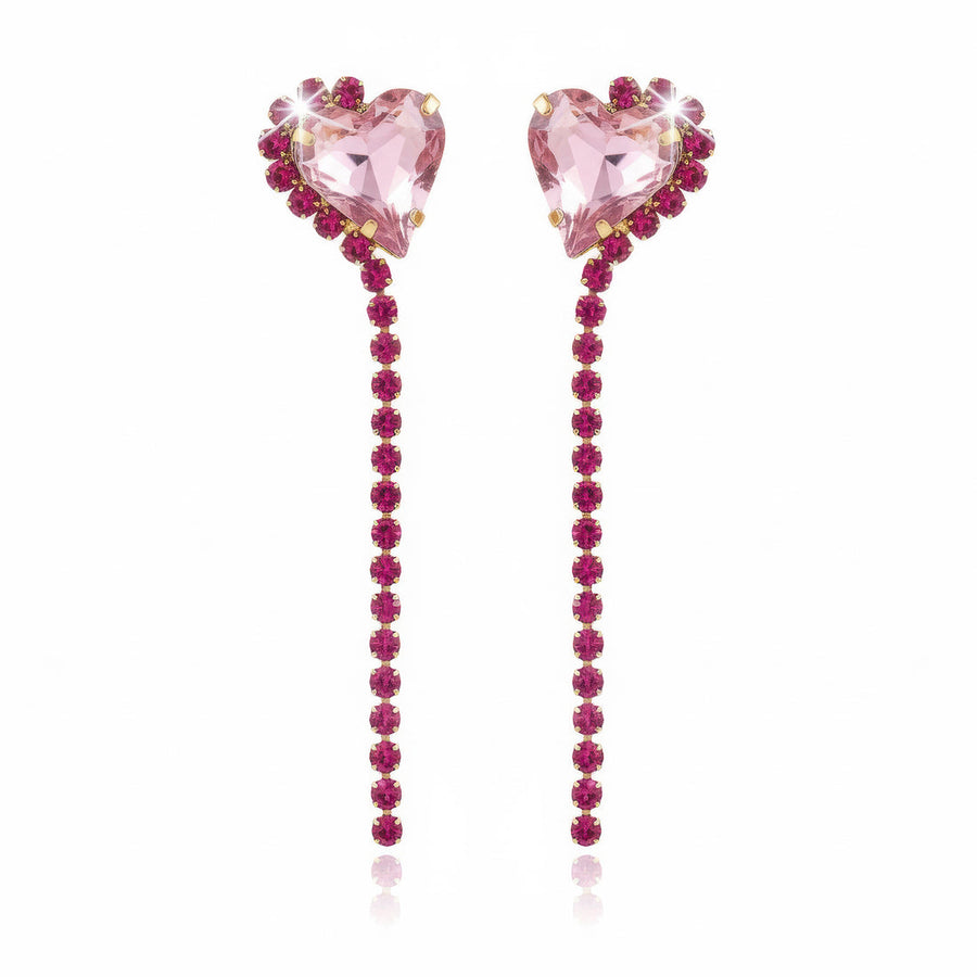 zewellsharbour Earrings Anti-Tarnish Rhinestone Chain with Heart Crystal Danglers