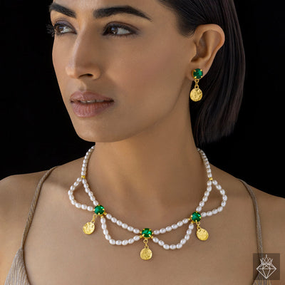 zewellsharbour Necklace Crystal Pearl Set With Earrings