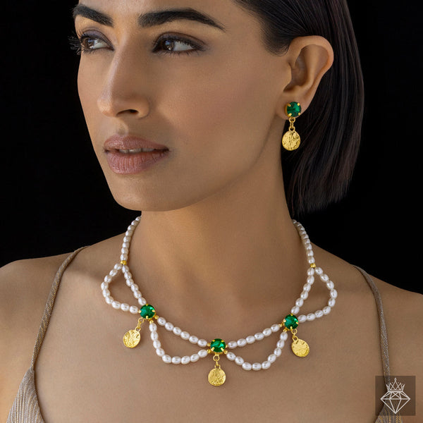 zewellsharbour Necklace Crystal Pearl Set With Earrings