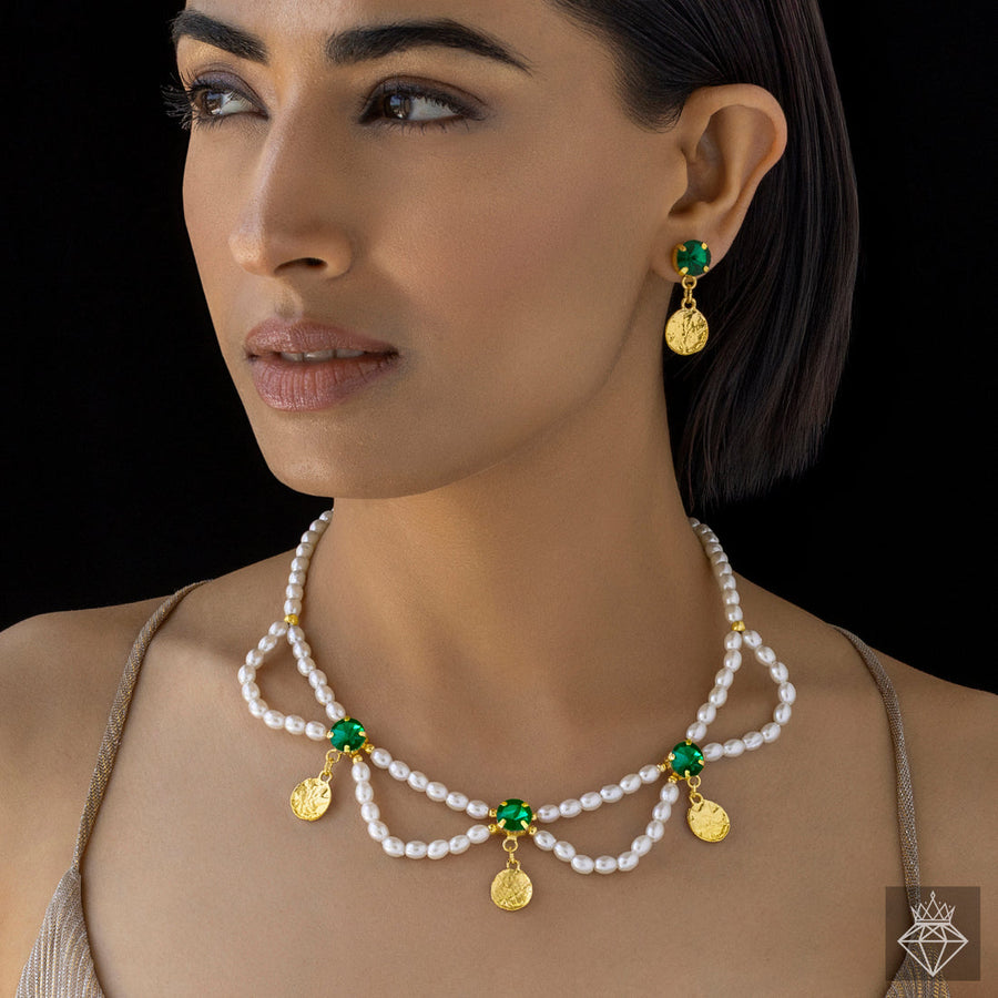 zewellsharbour Necklace Crystal Pearl Set With Earrings
