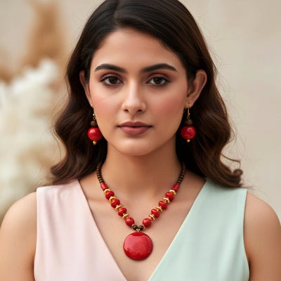zewellsharbour Necklace Bead & Resin Statement Set With Earrings