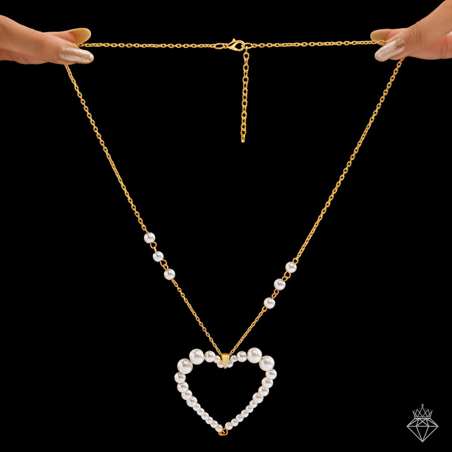zewellsharbour Necklace Delicate Pearl Hollow Heart