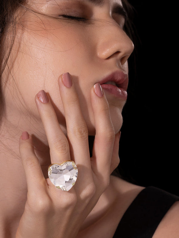zewellsharbour Ring Anti-Tarnish Oversized Crystal Heart (Adjustable Size)