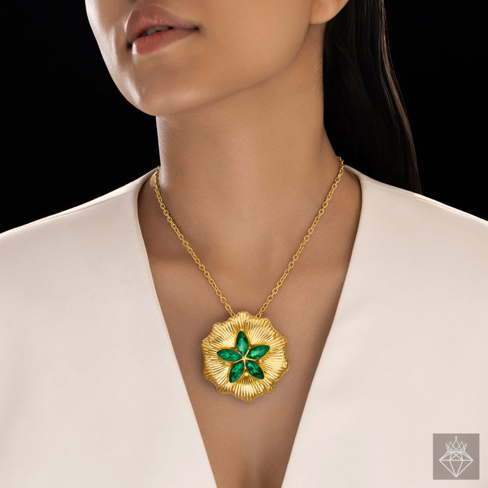 zewellsharbour Necklace Anti-Tarnish Emerald Flower