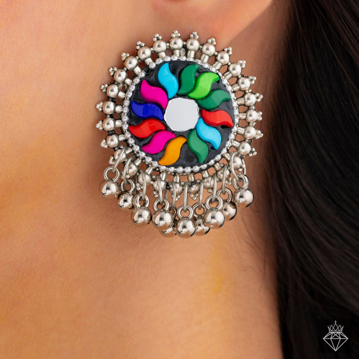 zewellsharbour Earrings Anti-Tarnish Majestic Multi-Hued Flower Studs