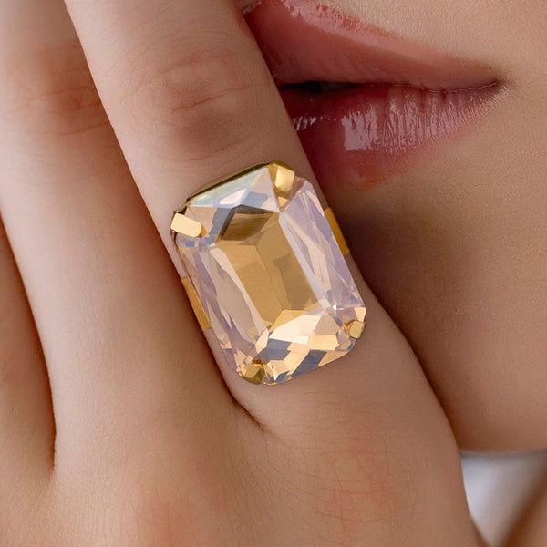 zewellsharbour Ring Anti-Tarnish Rectangle Shape Champagne Crystal (Adjustable Size)