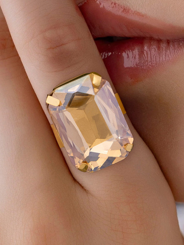 zewellsharbour Ring Anti-Tarnish Rectangle Shape Champagne Crystal (Adjustable Size)