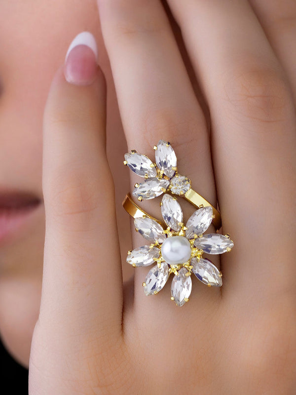 zewellsharbour Ring Golden Anti-Tarnish Crystal Flower (Adjustable Size)
