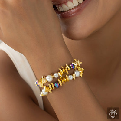 zewellsharbour 2 Bracelets Anti-Tarnish Multilayer Stretchable (Adjustable Size)