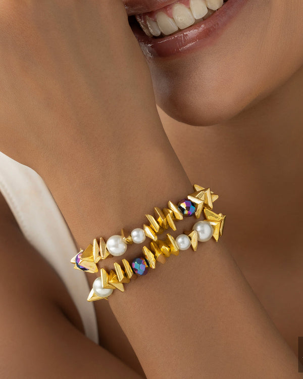 zewellsharbour 2 Bracelets Anti-Tarnish Multilayer Stretchable (Adjustable Size)