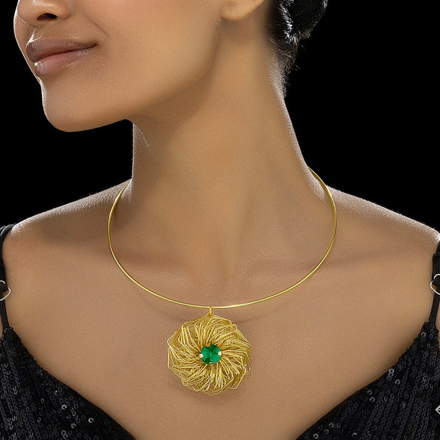 zewellsharbour Necklace Anti-Tarnish Golden Nest Emerald Hasli