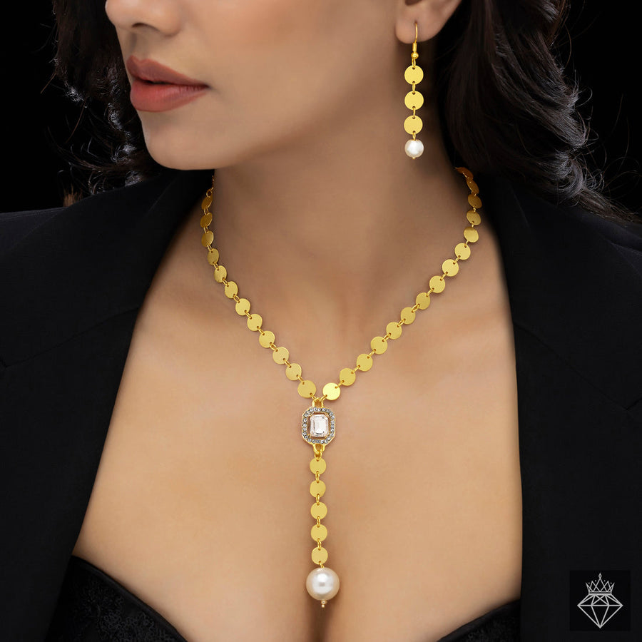zewellsharbour Necklace Golden Anti-Tarnish Set With Earrings