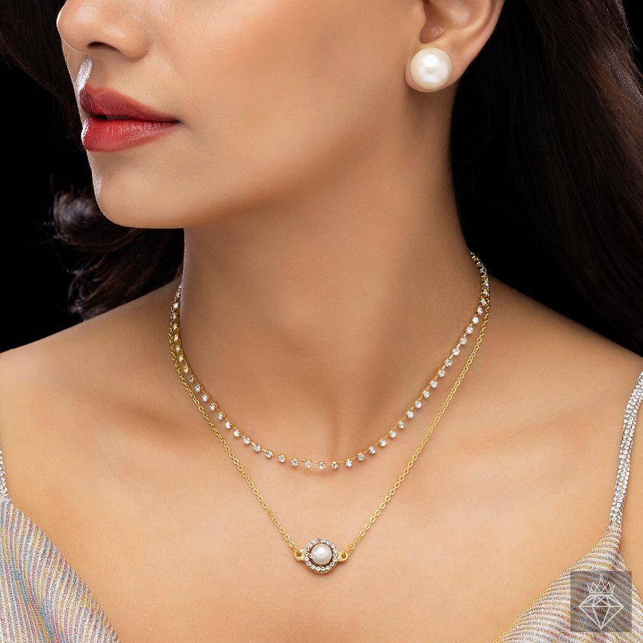 zewellsharbour Necklace Anti-Tarnish Double Layer Set With Earrings