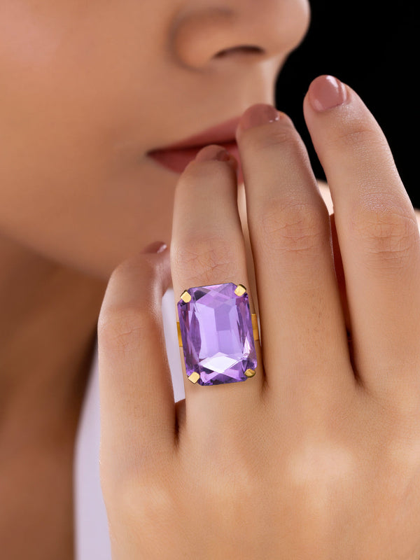zewellsharbour Ring Anti-Tarnish Rectangle Shape Tanzanite Crystal (Adjustable Size)