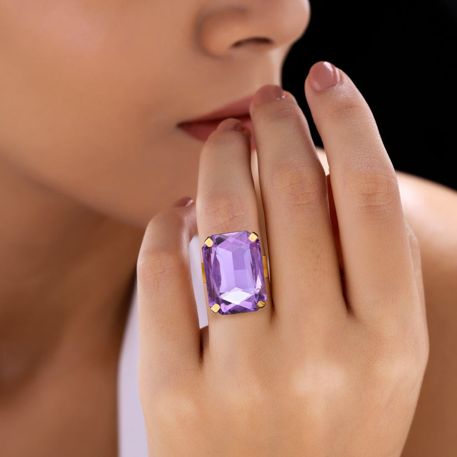 zewellsharbour Ring Anti-Tarnish Rectangle Shape Tanzanite Crystal (Adjustable Size)
