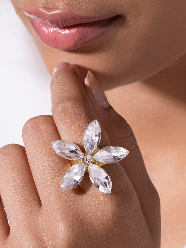 zewellsharbour Ring Anti-Tarnish Crystal Flower (Adjustable Size)