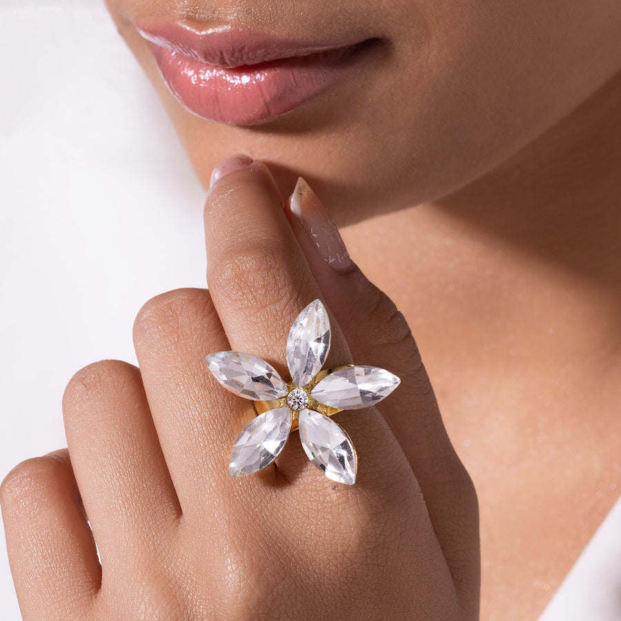 zewellsharbour Ring Anti-Tarnish Crystal Flower (Adjustable Size)