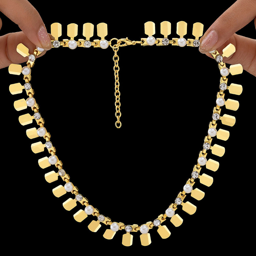 zewellsharbour Necklace Anti-Tarnish Gold Plated Tribal with Pearl & Crystal
