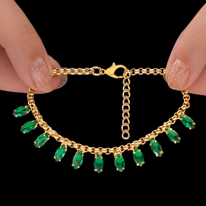zewellsharbour Bracelet Anti-Tarnish Marquise Crystal Charms-Style Chain (Adjustable Size)