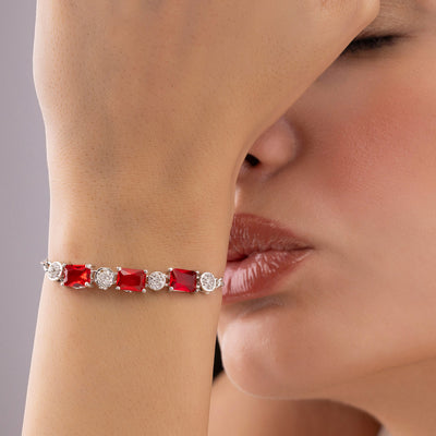 zewellsharbour Bracelet Anti-Tarnish Ruby Red Crystals with AD Stones (Adjustable Size)