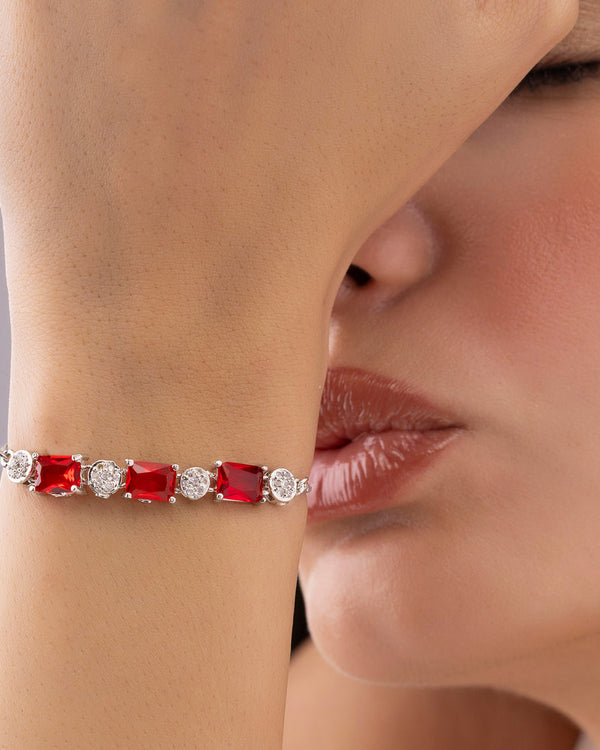 zewellsharbour Bracelet Anti-Tarnish Ruby Red Crystals with AD Stones (Adjustable Size)
