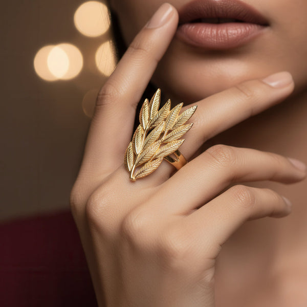 zewellsharbour Ring Anti-Tarnish Golden Leaves Cocktail (Adjustable Size)