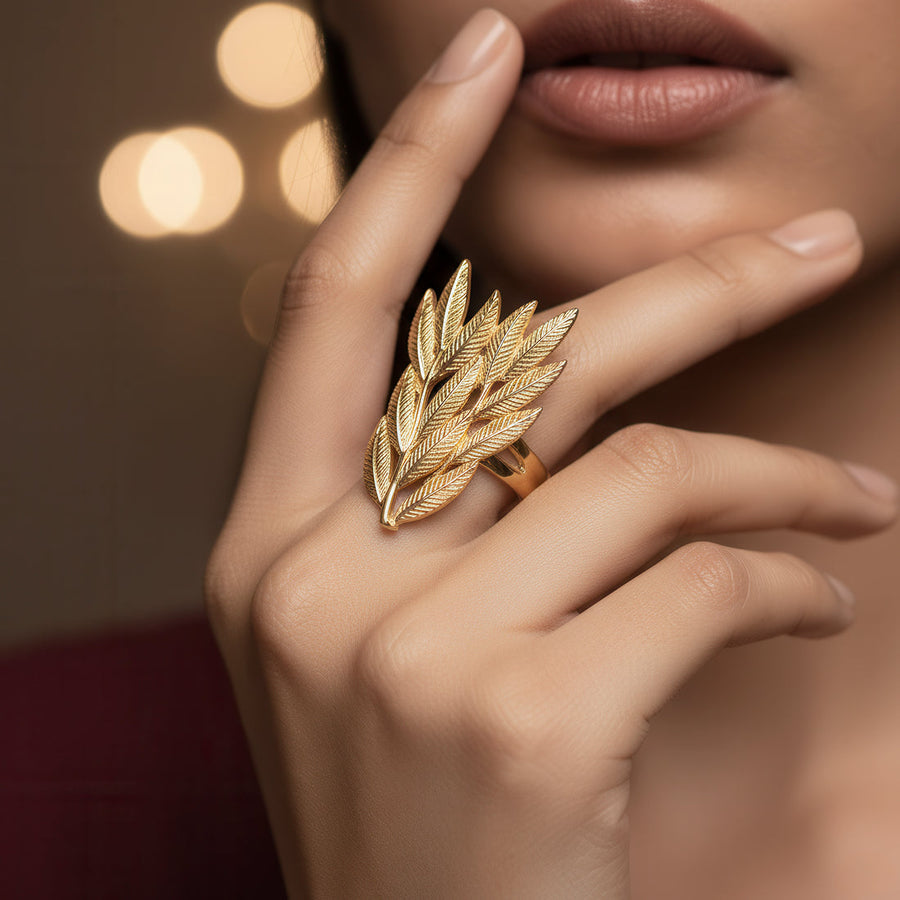 zewellsharbour Ring Anti-Tarnish Golden Leaves Cocktail (Adjustable Size)