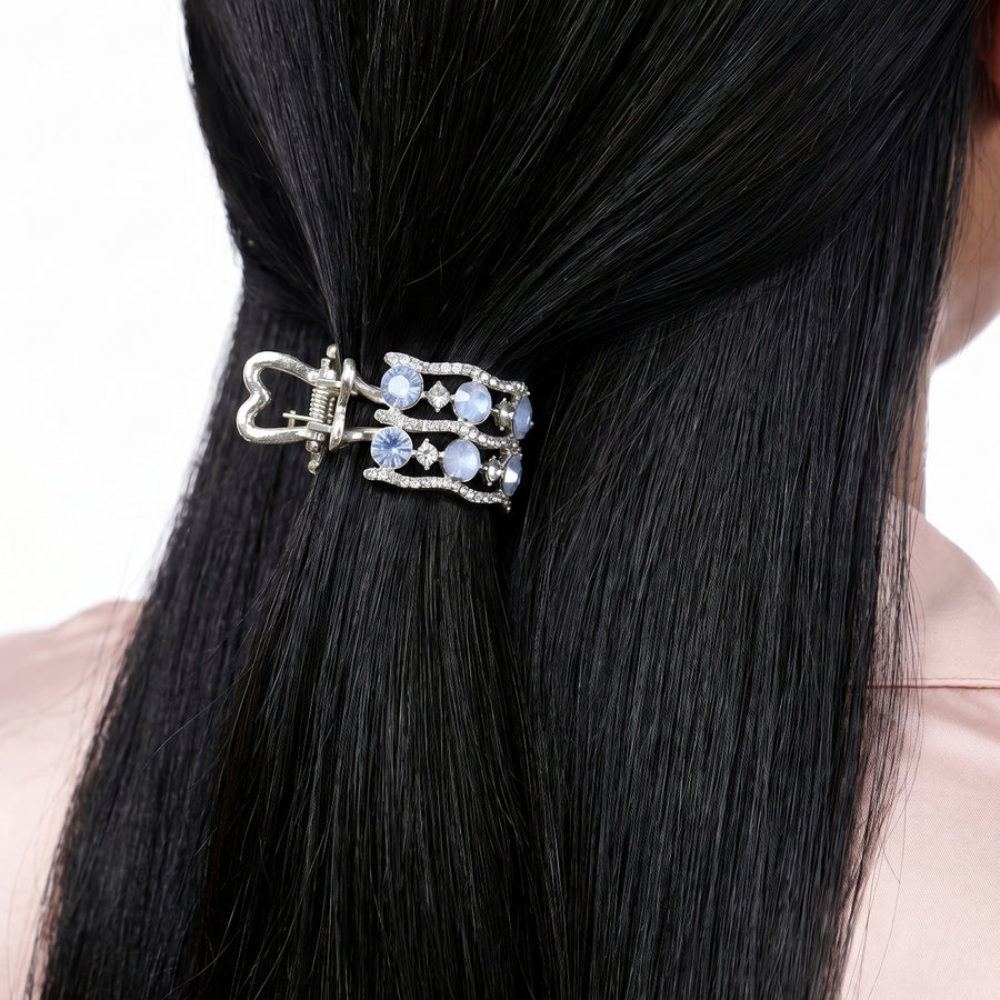 Zewellsharbour Hair Claw Clip Anti-Tarnish Ornate Crystal With Heart Handles