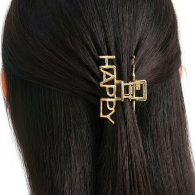 Zewellsharbour Hair Claw Clip Anti-Tarnish Happy Word