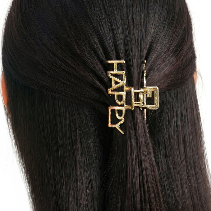 Zewellsharbour Hair Claw Clip Anti-Tarnish Happy Word