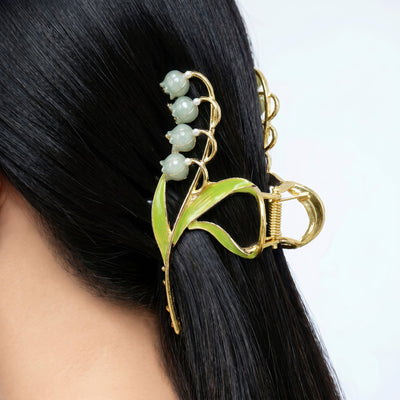 Zewellsharbour Hair Claw Clip Anti-Tarnish Lily Of The Valley Floral Enamel