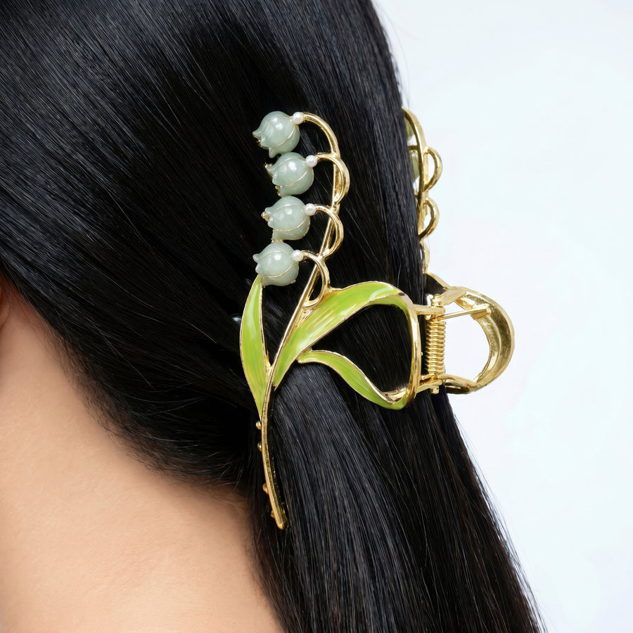 Zewellsharbour Hair Claw Clip Anti-Tarnish Lily Of The Valley Floral Enamel
