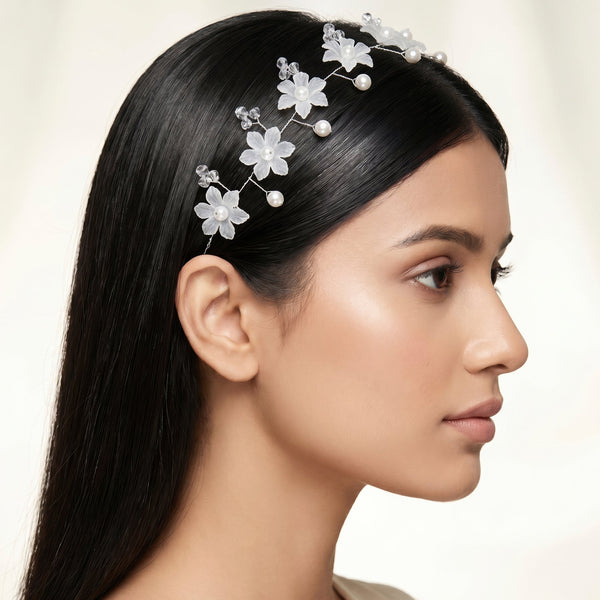 Zewellsharbour Sheeshpatti Anti-Tarnish Iridescent Flowers, Crystals And Pearls On Flexible Wire