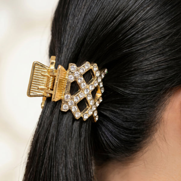 Zewellsharbour Hair Claw Clip Anti-Tarnish Lattice With Rhinestones