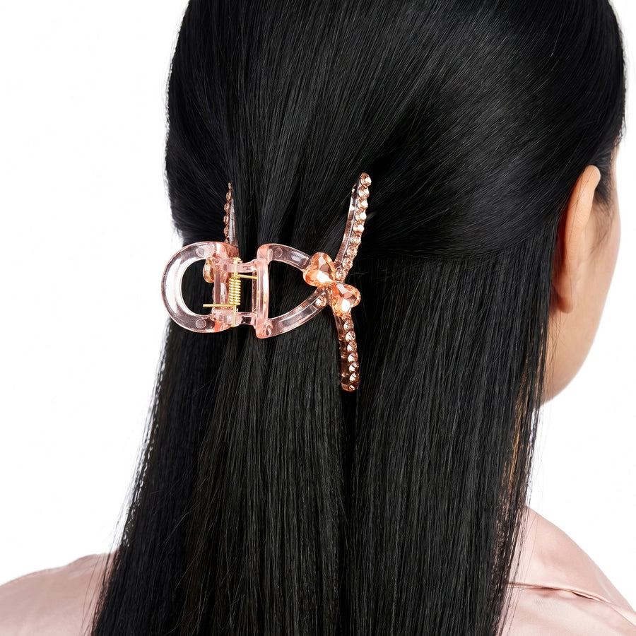 Zewellsharbour Hair Claw Clip Anti-Tarnish Peach Rhinestone