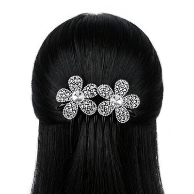 Zewellsharbour Hair Comb Anti-Tarnish Flower-Shaped With Rhinestones & Crystal Centers