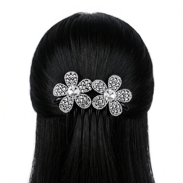 Zewellsharbour Hair Comb Anti-Tarnish Flower-Shaped With Rhinestones & Crystal Centers