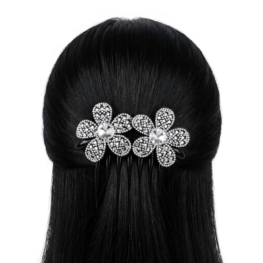 Zewellsharbour Hair Comb Anti-Tarnish Flower-Shaped With Rhinestones & Crystal Centers
