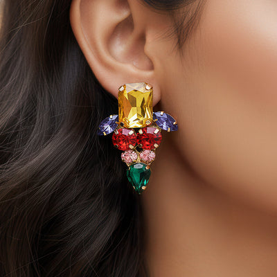 zewellsharbour Earrings Anti-Tarnish Multi-Color Triangle Statement Studs