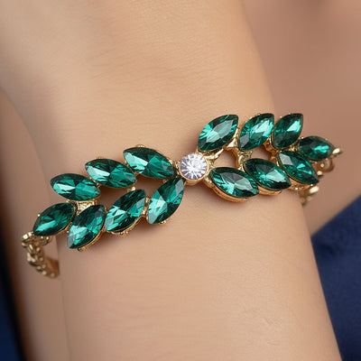zewellsharbour Bracelet Anti-Tarnish Marquise Crystal Leafy-Style Chain (Adjustable Size)