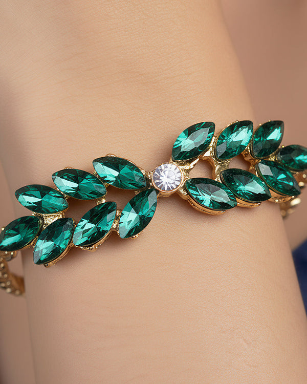 zewellsharbour Bracelet Anti-Tarnish Marquise Crystal Leafy-Style Chain (Adjustable Size)