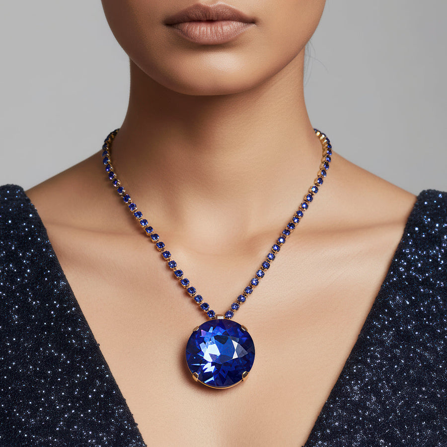 zewellsharbour Necklace Anti-Tarnish Blue Crystals Pendant Set with Earrings