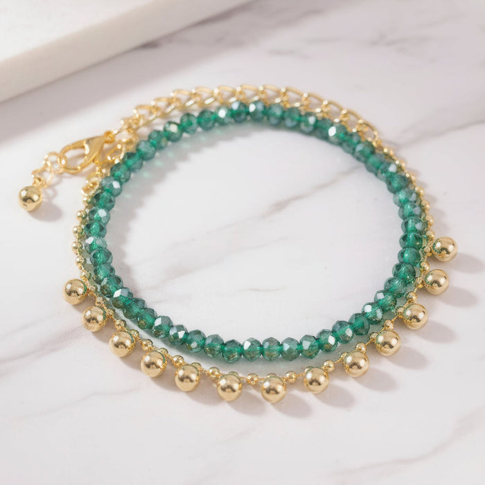 zewellsharbour 2 Bracelets Anti-Tarnish Crystal Bead & Charm (Adjustable Size)