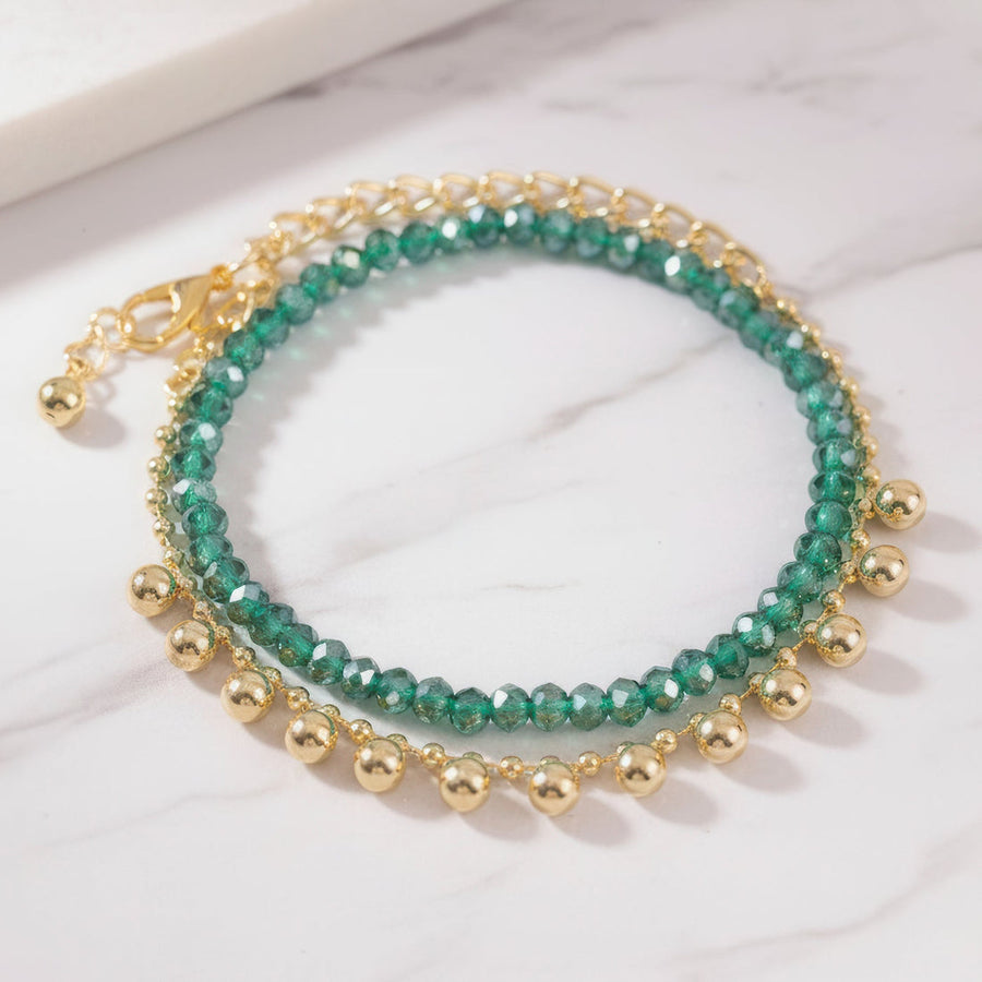zewellsharbour 2 Bracelets Anti-Tarnish Crystal Bead & Charm (Adjustable Size)