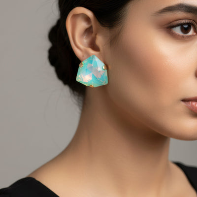 zewellsharbour Earrings Anti-Tarnish Sea Green Trillion Stone Studs