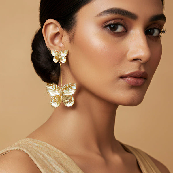 zewellsharbour Earrings Anti-Tarnish Golden Butterflies Danglers