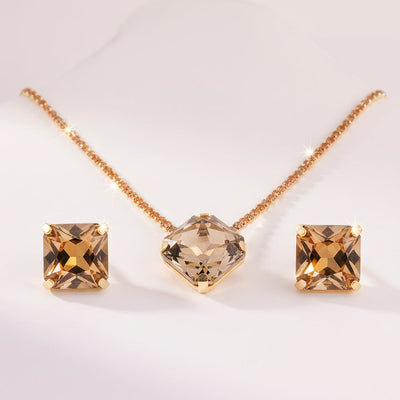 zewellsharbour Necklace Anti-Tarnish Rhinestone Chain Pendant Set With Earrings